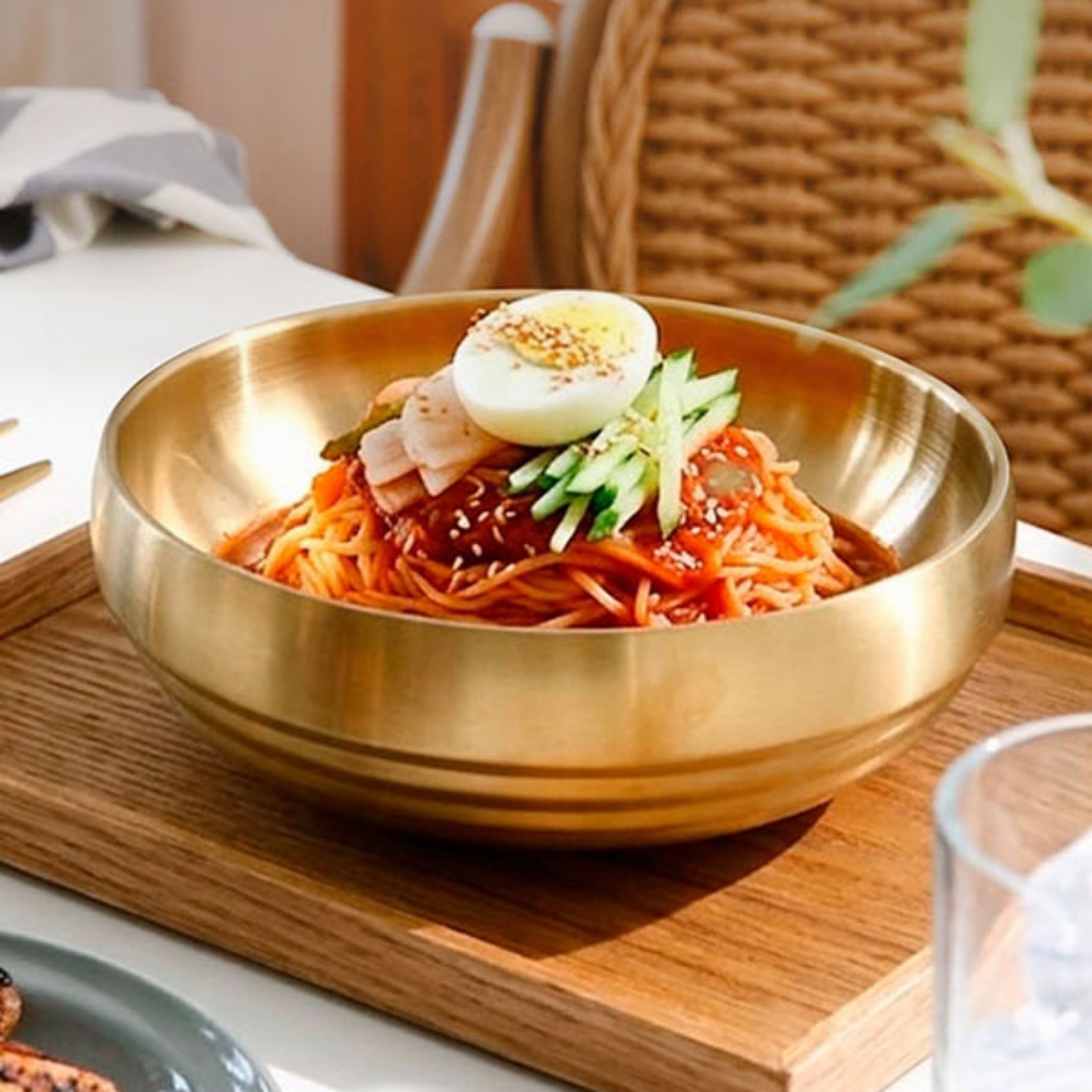 티타늄냉면기 콩국수 비빔밥 갈비탕 물회 냉면 그릇 라멘 라면기 우동기 21cm, 이중진공 골드 이미지 7
