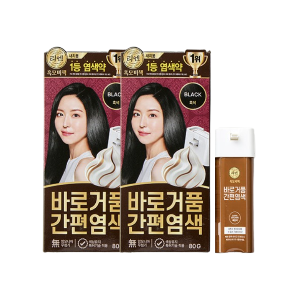 리엔 흑모비책 바로거품 간편 새치염색 80g 흑색 x2개 - 상품 이미지