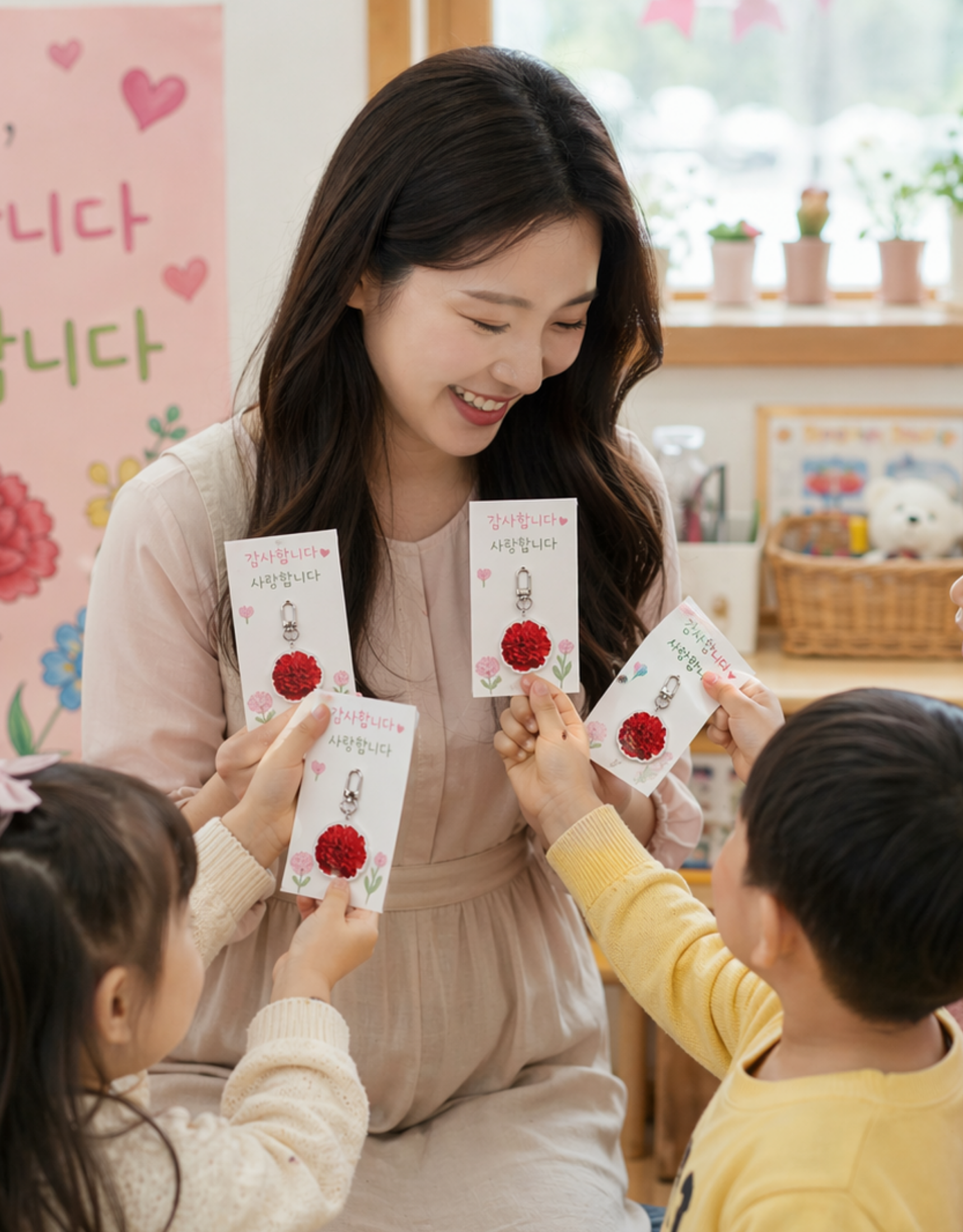 카네이션 포토 키링 스승의날 어버이날 부모님 선물 열쇠고리 아기얼굴 답례품 키홀더 - 상세 이미지 2