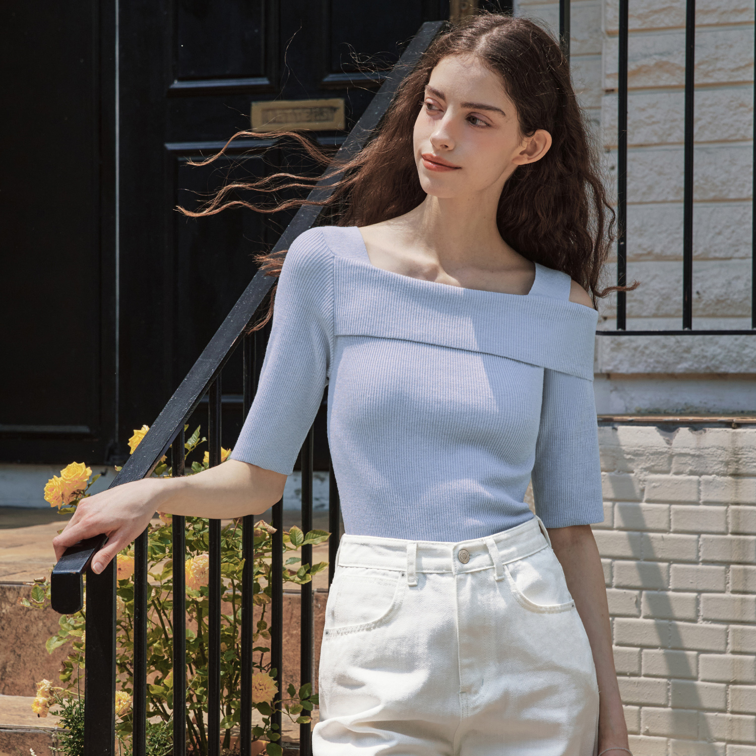 [제로스트릿][5컬러] 반팔 솔리드 오프숄더 스웨터 SHORT SLEEVE SOLID OFF SHOULDER SWEATER 이미지 2