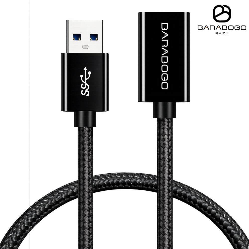 바라보고 USB 3.0 연장 케이블 A타입 고속 데이터 연장선 블랙, 1개, 1m - 상품 이미지