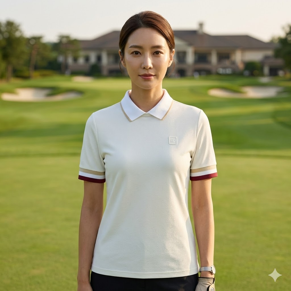 헤지스골프 여성 여름 골프웨어 아이스 냉감 스판 골프 카라 반팔티셔츠 - 상품 이미지