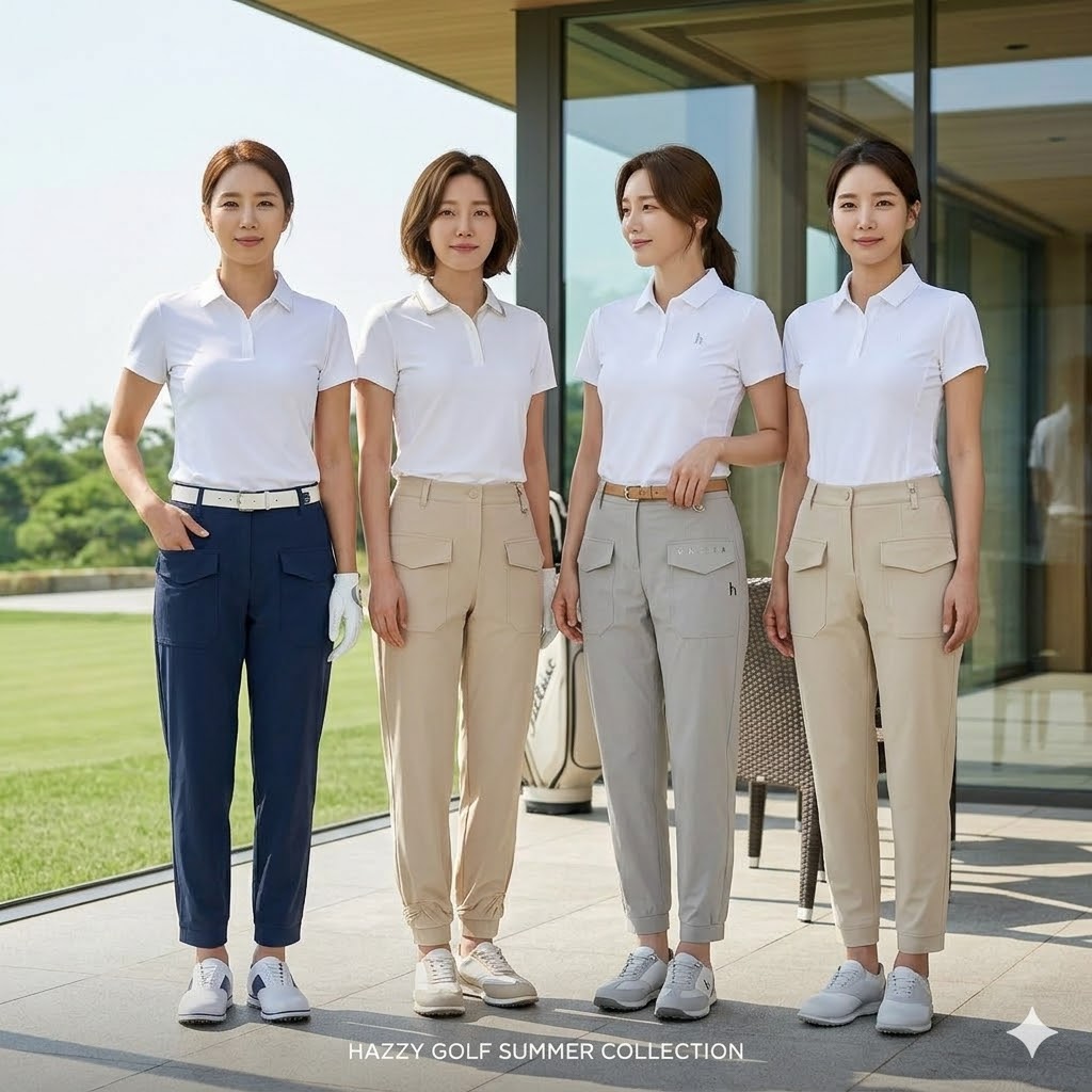 헤지스골프 여름 여성 골프웨어 냉삼 스판 배기핏 포켓 골프바지 이미지 6