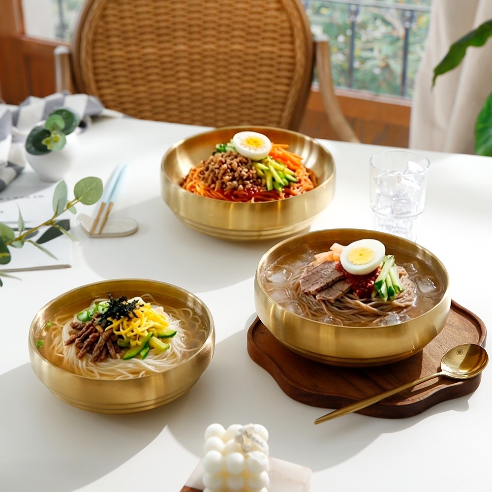 티타늄냉면기 콩국수 비빔밥 갈비탕 물회 냉면 그릇 라멘 라면기 우동기 21cm, 이중진공 골드 이미지 6