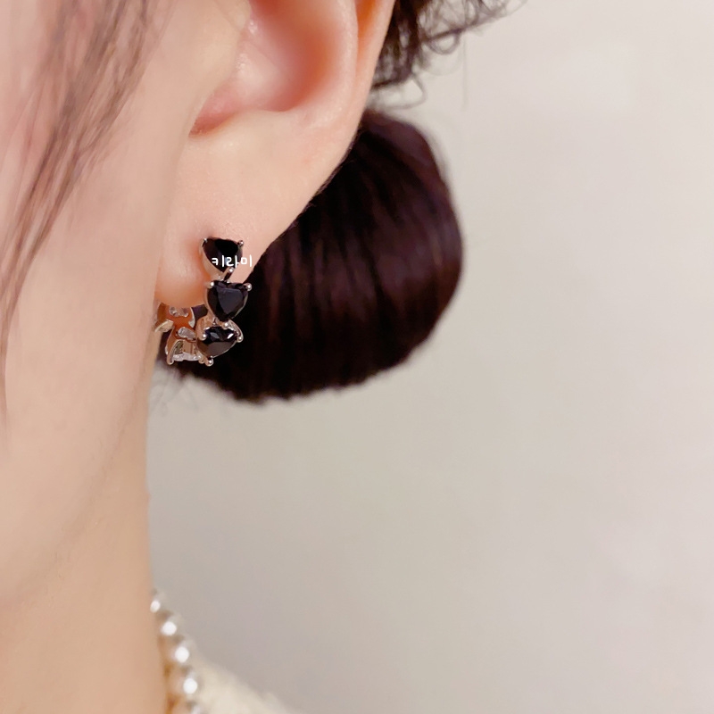 S925 러블리 컬러큐빅 레드 하트 링 귀걸이 이미지 7