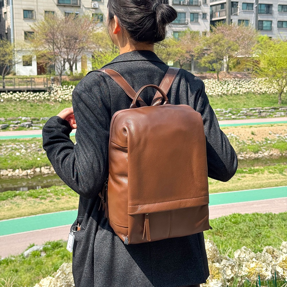 천연 가죽 고급 백팩 여대생 직장인 엄마 나들이 외출 여행 클래식 소가죽 백팩 - 상품 이미지
