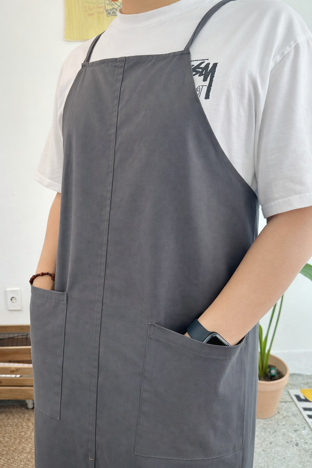 주방 공방 방수 앞치마 원피스 미용실 카페 앞치마 린넨 - 상세 이미지 2