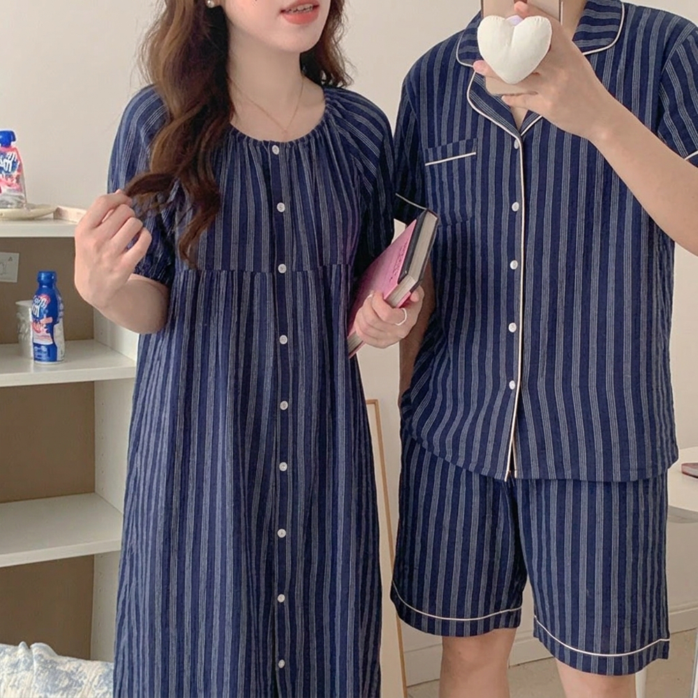 도르모 커플 잠옷 반팔 세트 빅사이즈 원피스 신혼부부 홈웨어 - 상품 이미지