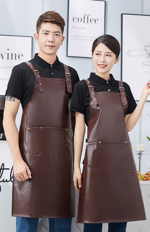애견미용복 방수 애견 미용사 작업복 인조 가죽 실습복 앞치마 다크 브라운 - 상품 이미지