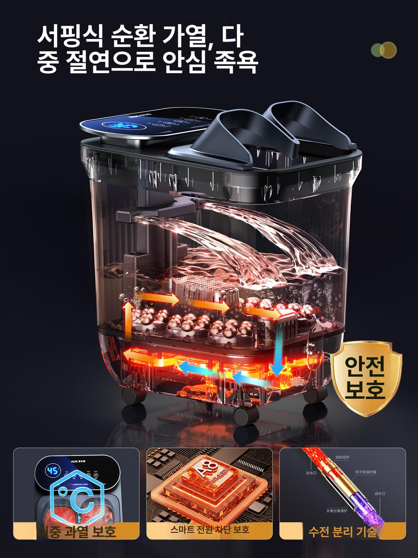 가정용 전기 온수 족욕기 자동 깊은 발마사지 발세정 온열 욕조 최상위 터치 롤러 터치 버블 - 상세 이미지 4