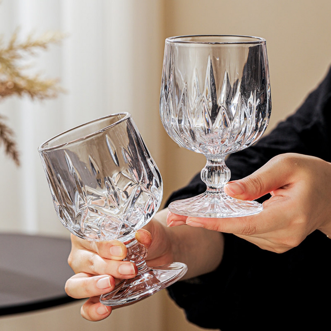 1+1 빈티지 고블렛 유리컵 홈카페 플랫화이트 아인슈페너 커플 냉커피잔 240ml, 2개, 미라지 이미지 7