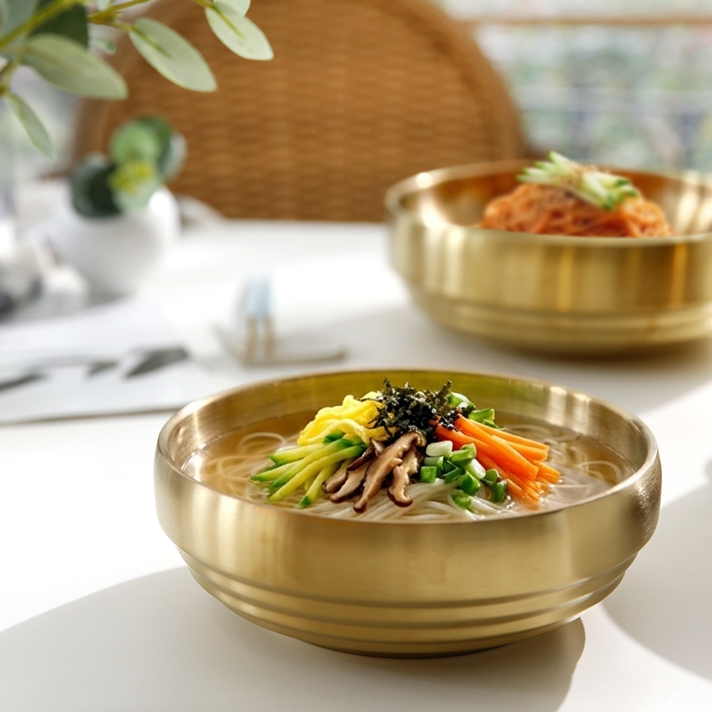 티타늄냉면기 콩국수 비빔밥 갈비탕 물회 냉면 그릇 라멘 라면기 우동기 21cm, 이중진공 골드 - 상세 이미지 3
