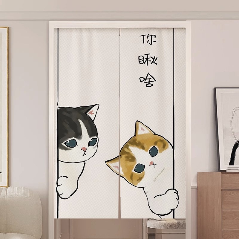 고양이 패브릭 가리개 이자카야 일본풍 노렌 주방 분리형 커튼 바란스 고양이 캐릭터 디자인 - 상품 이미지