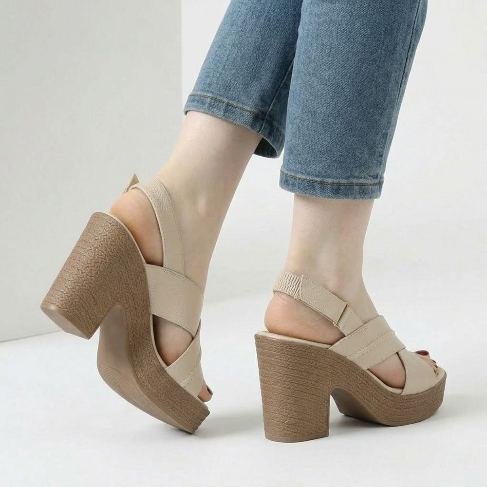 좋으니 폭신 발편한 키높이 가죽 찍찍이 가보시 통굽 샌들 힐 8.5cm - 상세 이미지 5