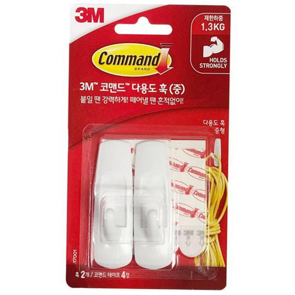 탈부착 벽걸이 후크 접착식 다용도 후크 벽면 중형 - 상품 이미지