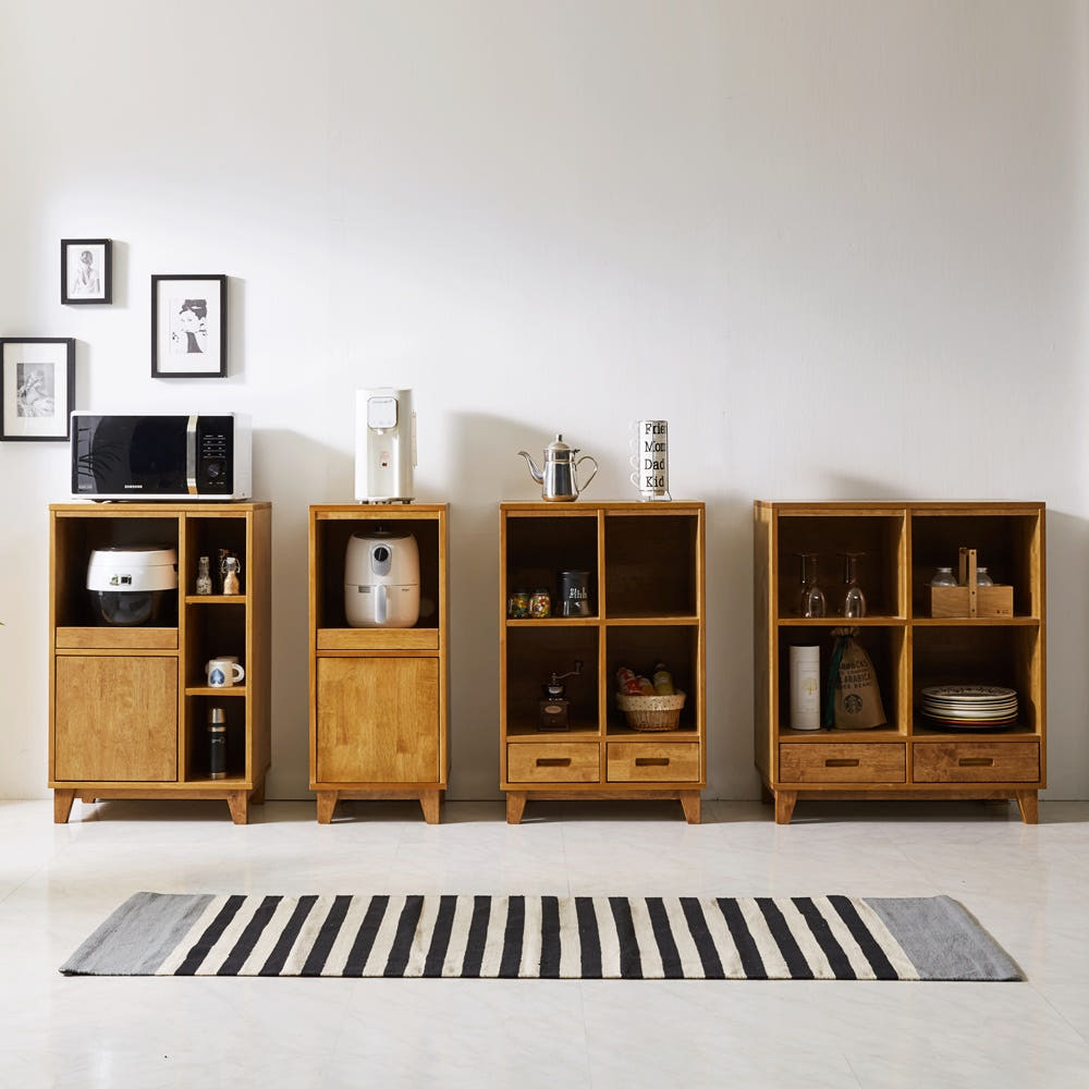 케니아 원목 정수기 커피머신 받침대 선반 그릇장 장식장 600x400x936mm, 2단, 고무나무월넛 - 상세 이미지 4
