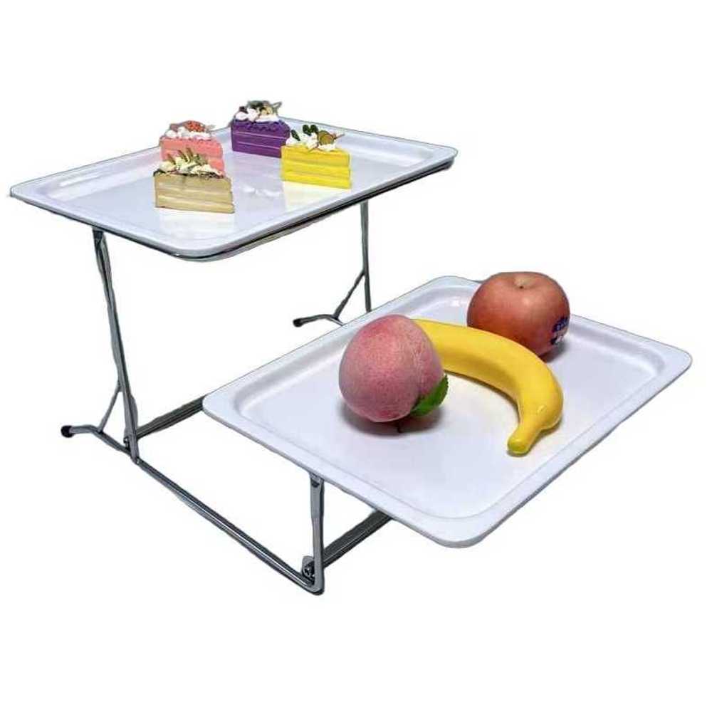 빵진열트레이 뚜껑 쟁반 카페 베이커리 뷔페 2단 쿠키 2단 2cm 크림화이트 접시 - 상품 이미지
