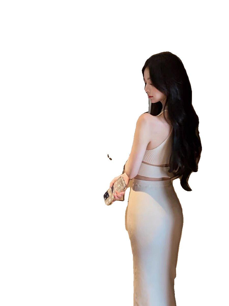 원피스 니트 여성 뷔스티에 프렌치 봄 가을 섹시 슬림 스커트 투피스세트 - 상세 이미지 5