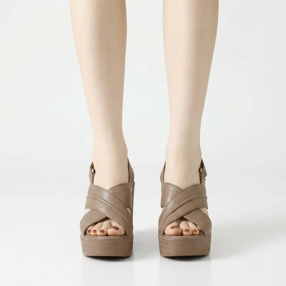 좋으니 폭신 발편한 키높이 가죽 찍찍이 가보시 통굽 샌들 힐 8.5cm 이미지 6