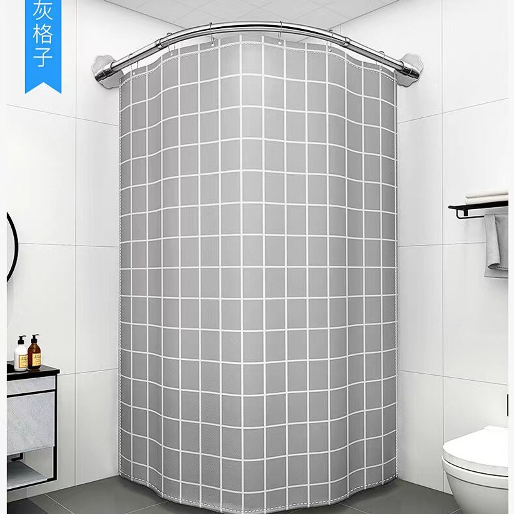 코너형 샤워 커튼봉 스테인리스 벽고정 방수 페브릭 A형 80x110 아치형 (25mm) - 상세 이미지 4
