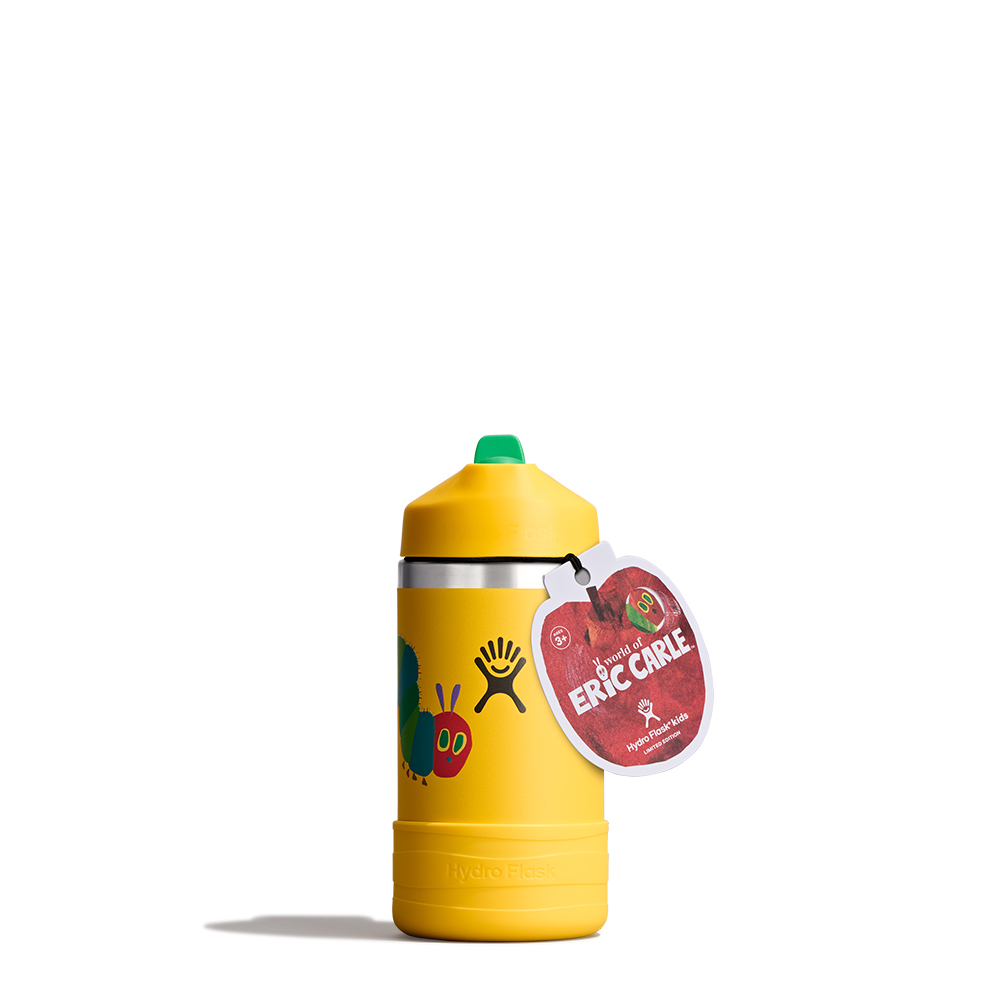 하이드로 플라스크 12온즈 354ml 키즈 와이드 스트로캡앤부트 텀블러 에릭칼 옐로우 카터필러 - 상품 이미지