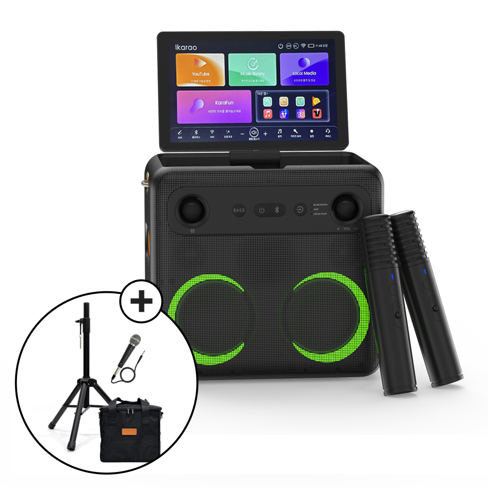 넥스트유 가정용 마이크 내장형 노래방 기계 70W 블루투스 스피커 강의 행사 버스킹 공연 KARAO AX2  + 액세서리 3종
