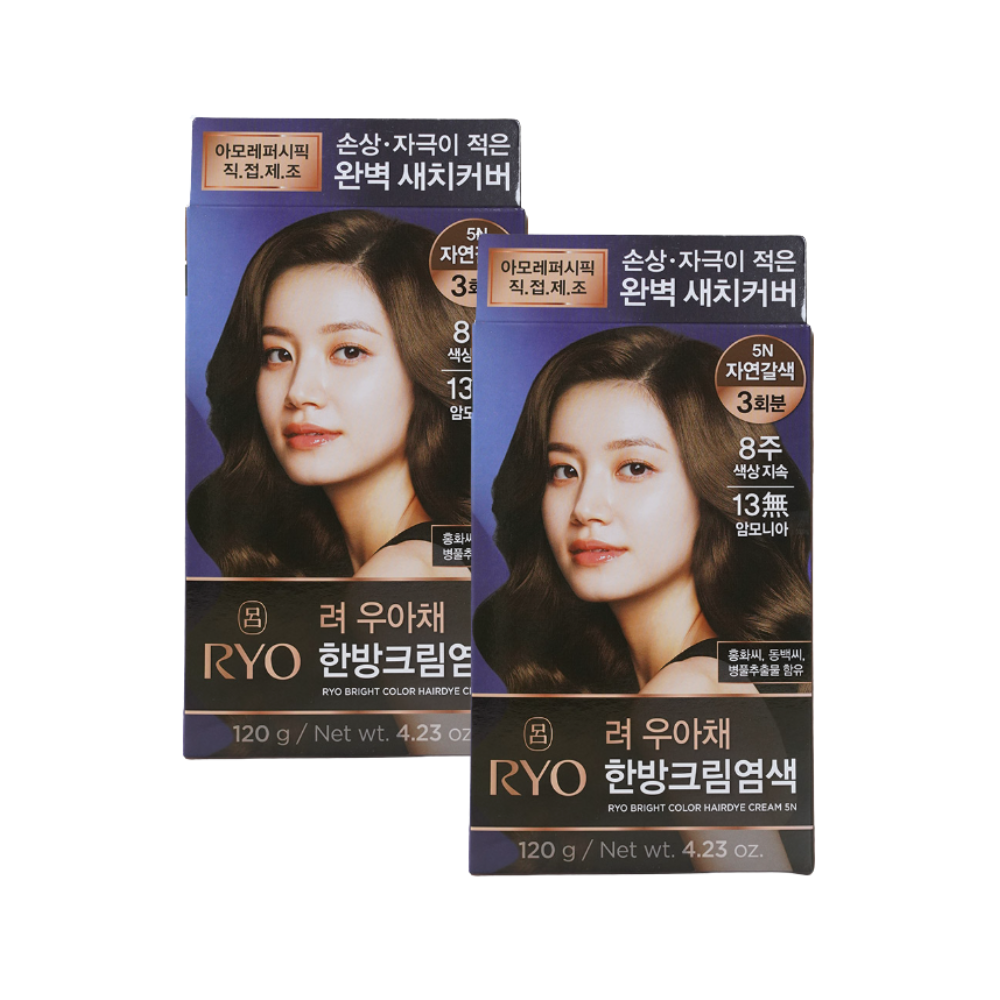 려 우아채 한방크림염색 5N 자연갈색 120g x2개 - 상품 이미지