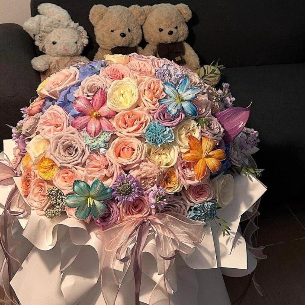 월드프로 영생화 장미 꽃다발 33송이