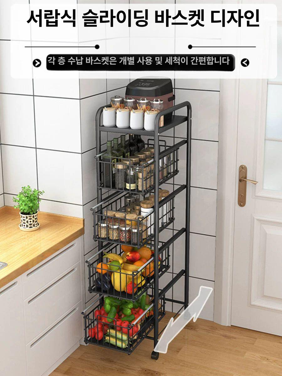 주방 틈새 트롤리 선반 수납장 철제 서랍 이동식 세탁실 카트 보관함 바퀴 슬림 정리대 - 상세 이미지 3