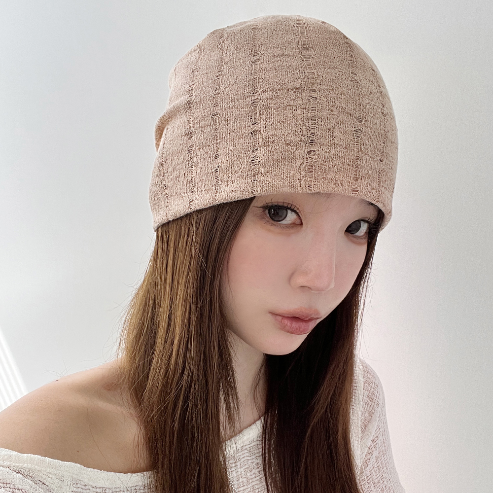 스티치 아웃 펀칭 봄 여름 얇은 숏 롱 루즈핏 비니 - 상세 이미지 3