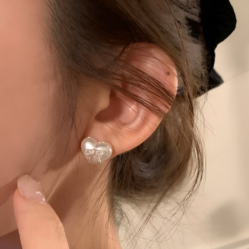 아르니 진주 하트 리본 귀걸이 12종 SET 실버925 은침 알러지방지 여성 데일리 귀걸이 E022 - 상세 이미지 5