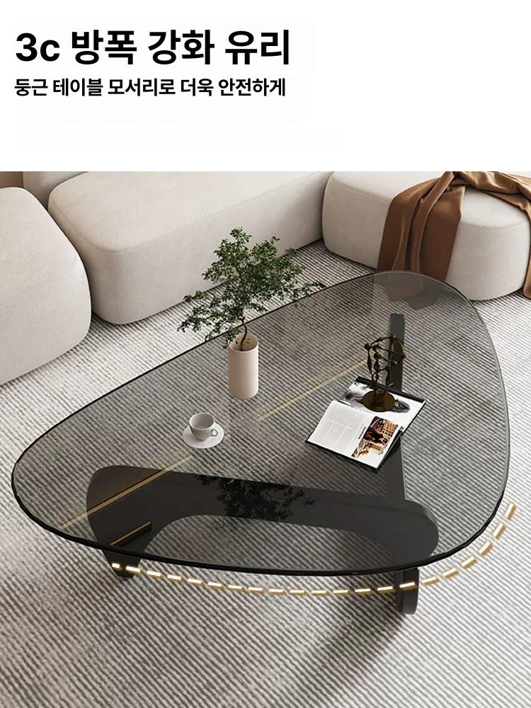 고급형 삼각 원목 우드 강화유리 커피테이블 거실테이블 그레이 + 월넛 83x57x40 - 상세 이미지 2
