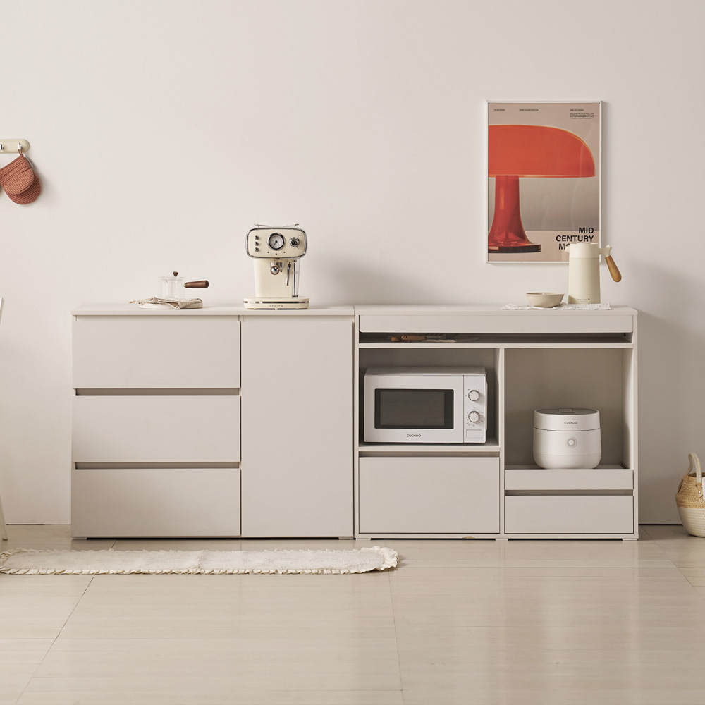 오르세 주방수납장 홈카페 틈새 보조 수납장 맘마존 커피머신선반 1000x400x800mm, 3단, 화이트 - 상세 이미지 4