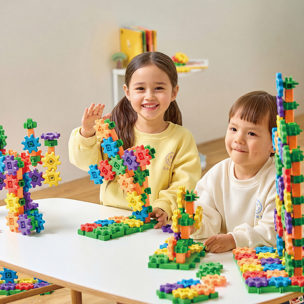 아이백 i100 움직이는 기어블럭 와플 십자 사각 블럭 STEM 어린이집 유치원 교구 공구놀이 60pcs (장난감 정리함 증정) - 상세 이미지 5