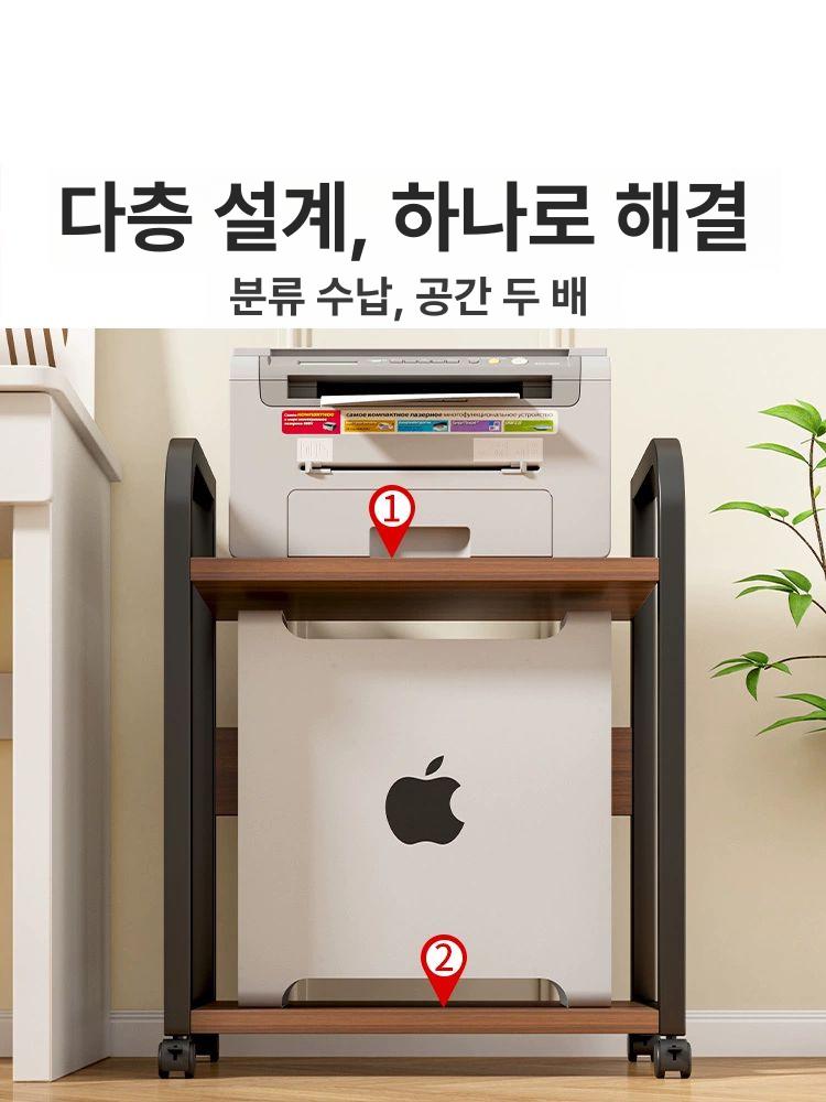 본체 받침대 컴퓨터 데스크탑 프린터 거치대 이동식 수납 정리 다이 받침 조절 원목 캐리어 - 상세 이미지 3
