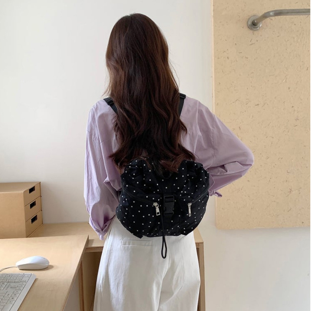 도트 패턴 미니 백팩 캐주얼 직은 배낭 스트링 땡땡이 귀여운 조리 백팩 가방 - 상세 이미지 4