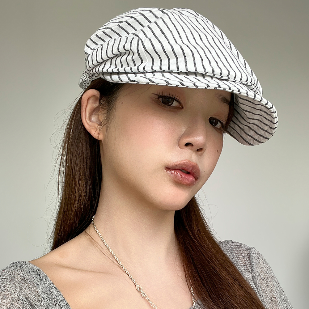 스트라이프 절개 마도로스 헌팅캡 뉴스보이캡 여성 봄 여름 빵모자 - 상세 이미지 4