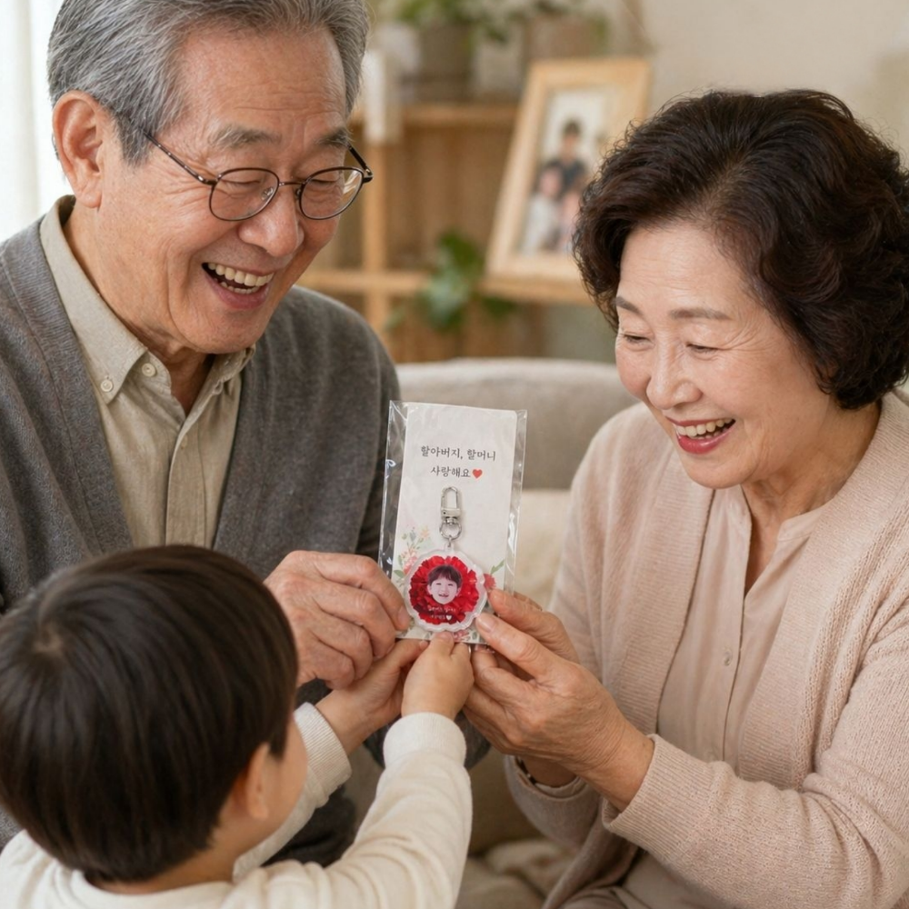 카네이션 포토 키링 스승의날 어버이날 부모님 선물 열쇠고리 아기얼굴 답례품 키홀더 - 상품 이미지