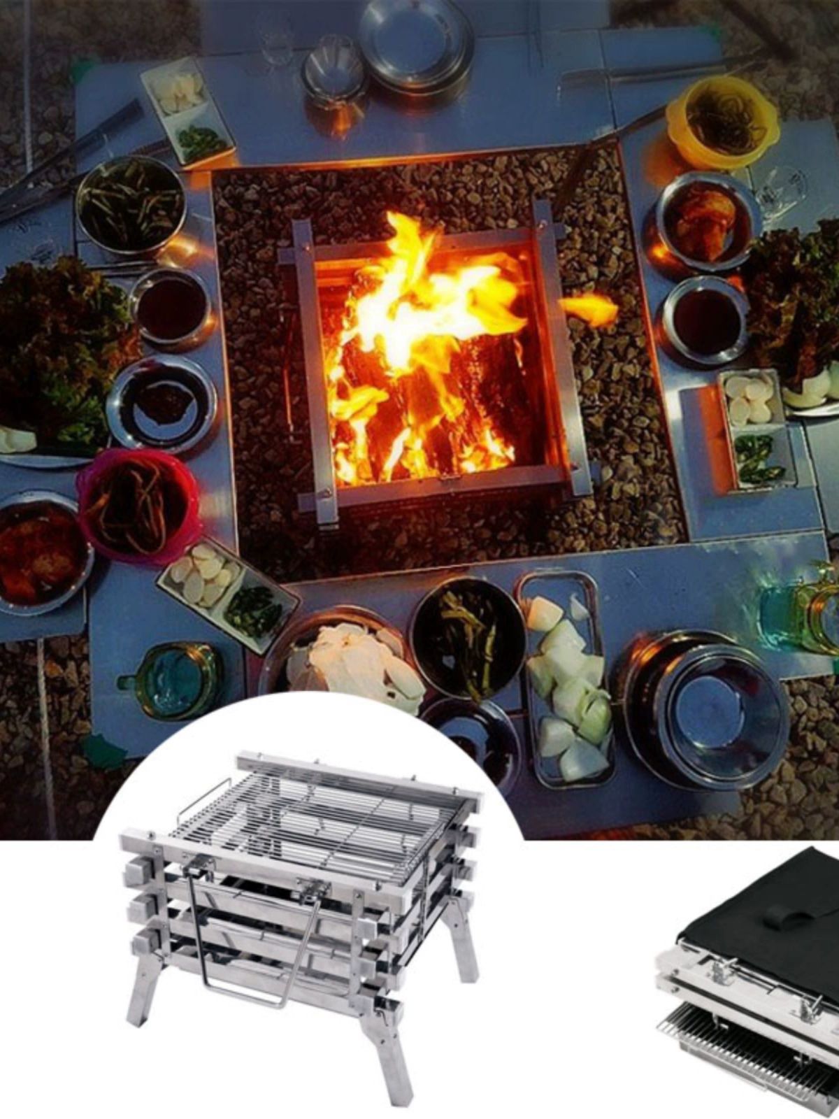 불멍 화로대 접이식 캠핑용 스테인리스 파이어플레이스 이중연소 폴딩 BBQ 야외 - 상세 이미지 2