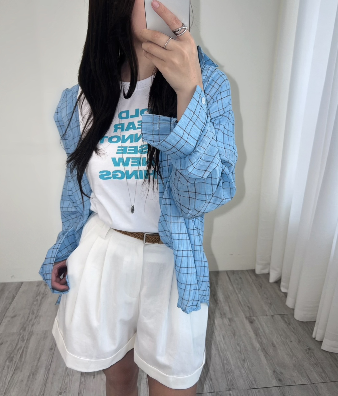 거즈면 체크 남방 3컬러 루즈핏 봄여름 살안타템 셔츠 출근룩 나들이룩 이미지 2