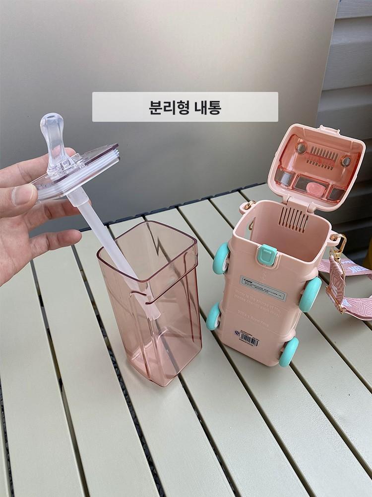 물병 버스 물통 여름 자동차 휴대용 빨대컵 트라이탄 디스펜서 어깨끈 빨대 고양이버스 컵 - 상세 이미지 4