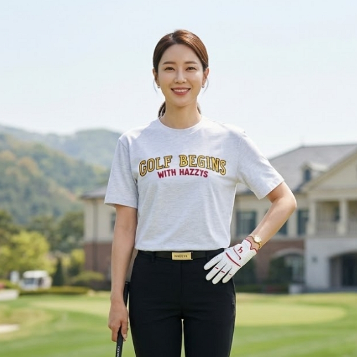 헤지스골프 여름 남녀공용 골프웨어 빅웨이브 스판 라운드넥 골프 반팔 커플티셔츠 - 상품 이미지