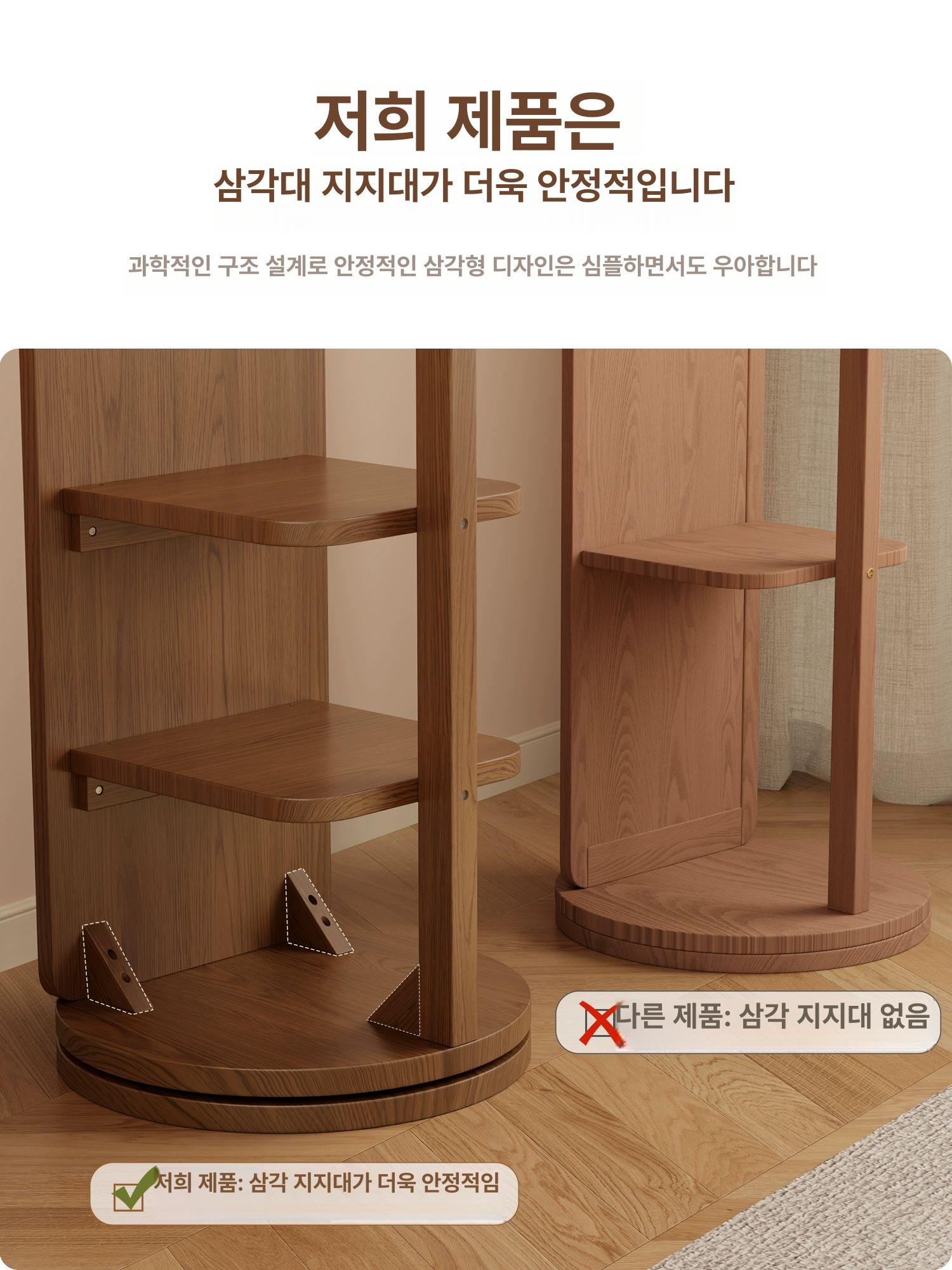 회전식 옷걸이 수납장 행거 미러 로테이션 월넛 우드 원목 클로젯 - 상세 이미지 4