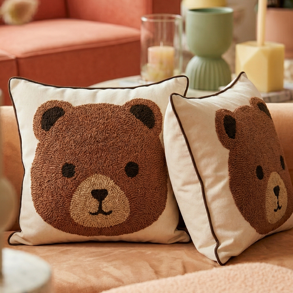 야미야미 자수 쇼파쿠션 거실 쿠션커버 스타일K 02초코베어, 46.5x46.5cm 이미지 6
