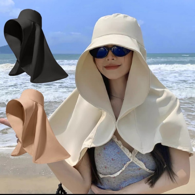 여성 풀커버 플랩캡 여름 자외선차단 썬캡 챙모자 등산 해변 일모자 물놀이 - 상품 이미지