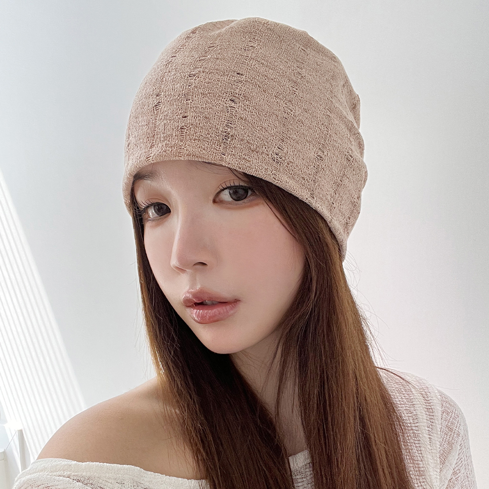 스티치 아웃 펀칭 봄 여름 얇은 숏 롱 루즈핏 비니 - 상세 이미지 4