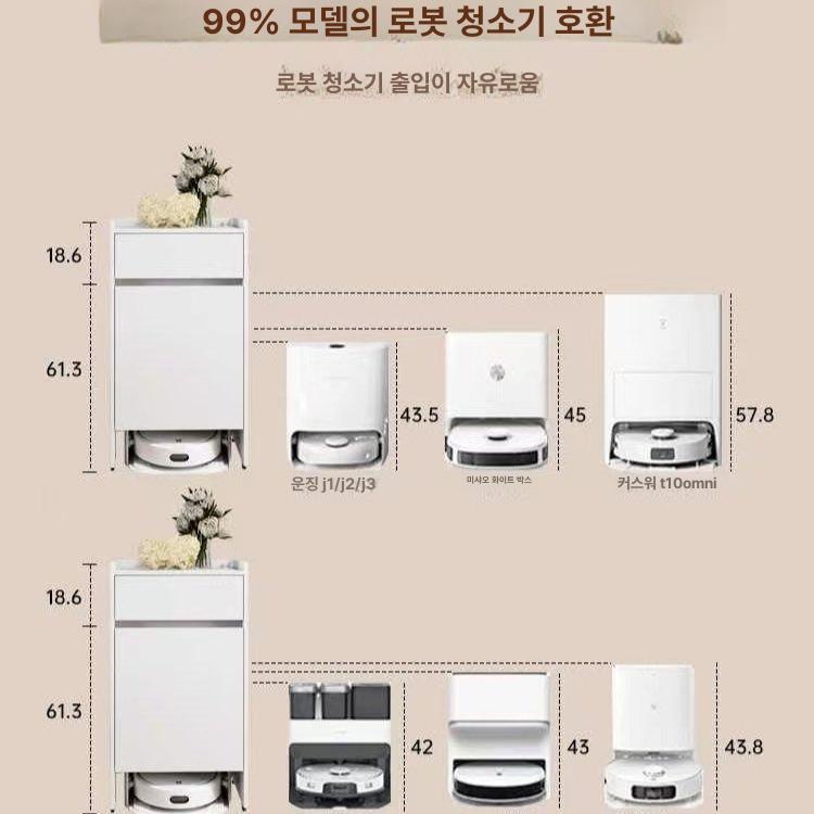 로봇 청소기 화이트 수납장 이동식 캐스터 서랍장 소형 가전수납함 거실용 - 상세 이미지 5