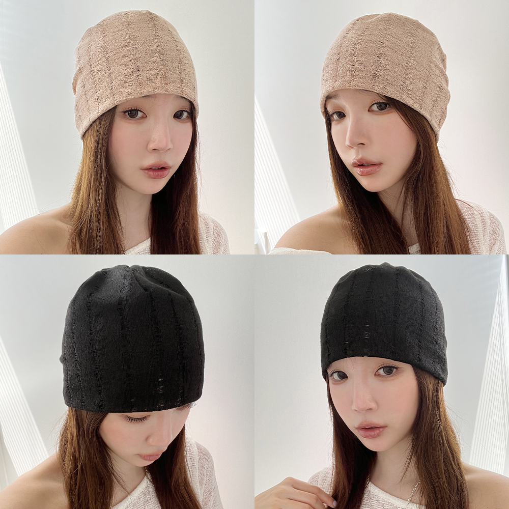 스티치 아웃 펀칭 봄 여름 얇은 숏 롱 루즈핏 비니 - 상품 이미지