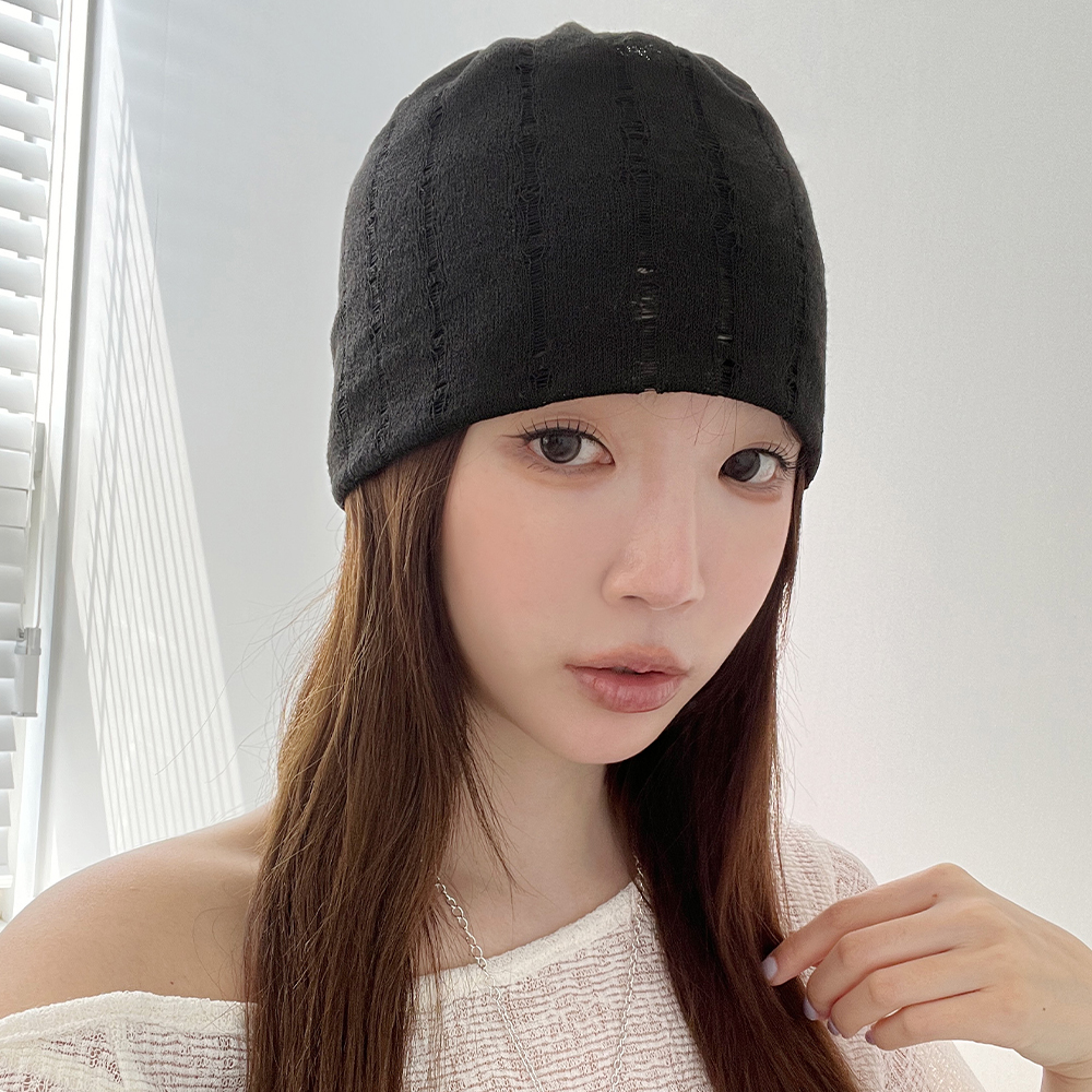 스티치 아웃 펀칭 봄 여름 얇은 숏 롱 루즈핏 비니 이미지 8