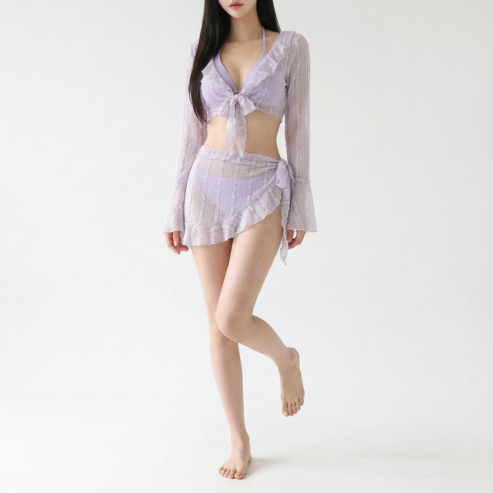 레이스 가디건 스커트 커버업 홀터넥 4pcs 비키니 세트 여성수영복 ( 5 color ) - 상세 이미지 2